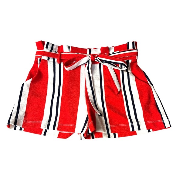 Almost Famous Pants - Almost Famous Striped Paper Bag High Rise Shorts Red White Blue Size Small